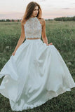 A Line Lace Two Pieces White Wedding Dresses With Pockets,DW026-Daisybridals