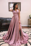 A Line V Neck Spaghetti Straps Cross Back Blush Prom Dress,DS136-Daisybridals