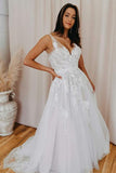 V Neck Tulle Lace Appliques Romantic Wedding Dress Bridal Gown,DW054-Daisybridals
