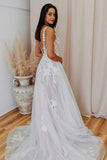 V Neck Tulle Lace Appliques Romantic Wedding Dress Bridal Gown,DW054-Daisybridals