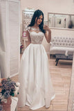 A Line Lace Bodice Bateau Corset Back Vintage Wedding Dress,DW028