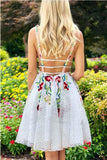 A-line White Lace Short Prom Dress Floral Homecoming Dress,DH158-Daisybridals