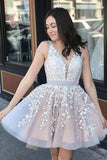 Appliques Beaded Sleeveless A Line Tulle Blue Homecoming Dresses,DH170-Daisybridals