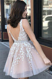 Appliques Beaded Sleeveless A Line Tulle Blue Homecoming Dresses,DH170-Daisybridals
