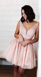 Appliques Beaded Sleeveless A Line Tulle Blue Homecoming Dresses,DH170-Daisybridals
