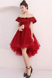 Burgundy Tulle Off Shoulder Burgundy Homecoming Dress,DH172-Daisybridals