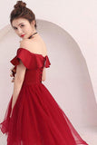Burgundy Tulle Off Shoulder Burgundy Homecoming Dress,DH172-Daisybridals