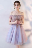 Lace Off The Shoulder Short Prom Dress Cute Homecoming Dress,DH173-Daisybridals