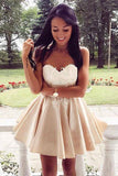 Cute Sweetheart Lace Applique Champagne Homecoming Dress,DH207-Daisybridals