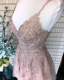 A-line Tulle Spaghetti Straps Dusty Blush Homecoming Dress,DH166-Daisybridals